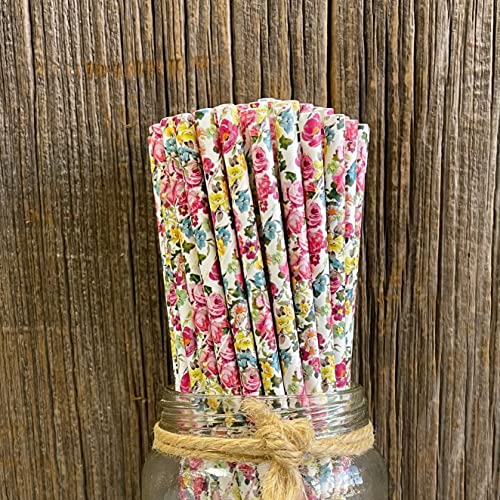Pitillos de papel floral rosa 7.75 pulgadas pack 50 miniatura 5