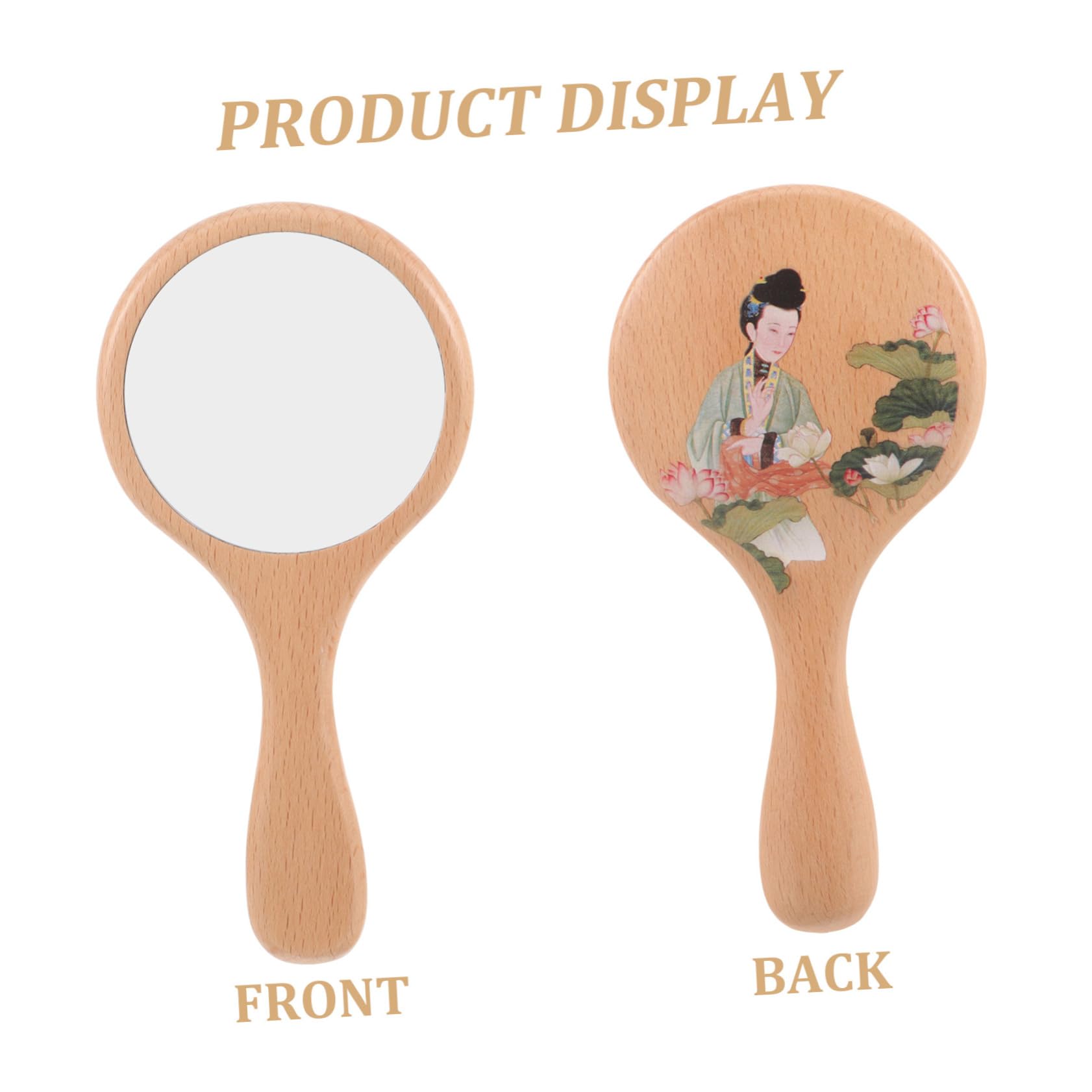 Espejo De Maquillaje De Madera Retro Espejo De Mano Portátil Diseño Vintage para y