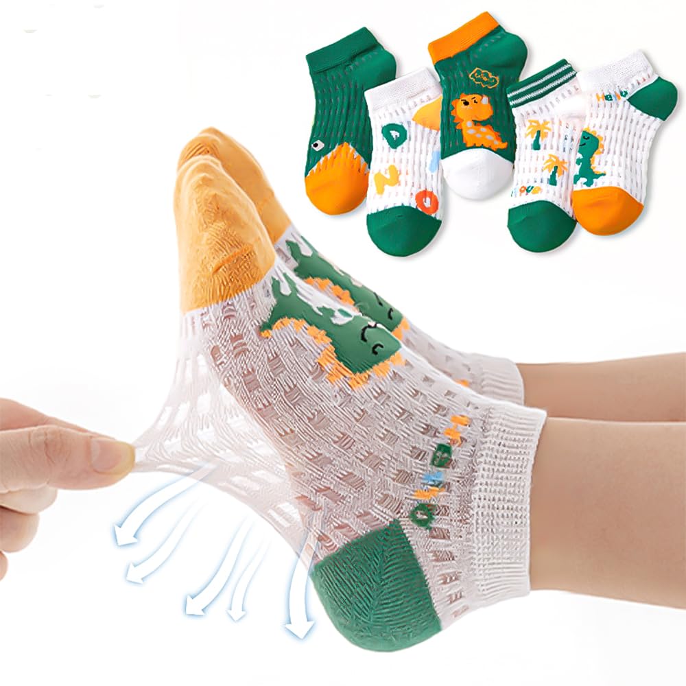 AoMigeChildren's summer thin model mesh eye Low-cut sports socks, lightweight, breathable, anti-sweat and anti-odor, suitable for children aged 3-6 years old (pack of 5 pairs)