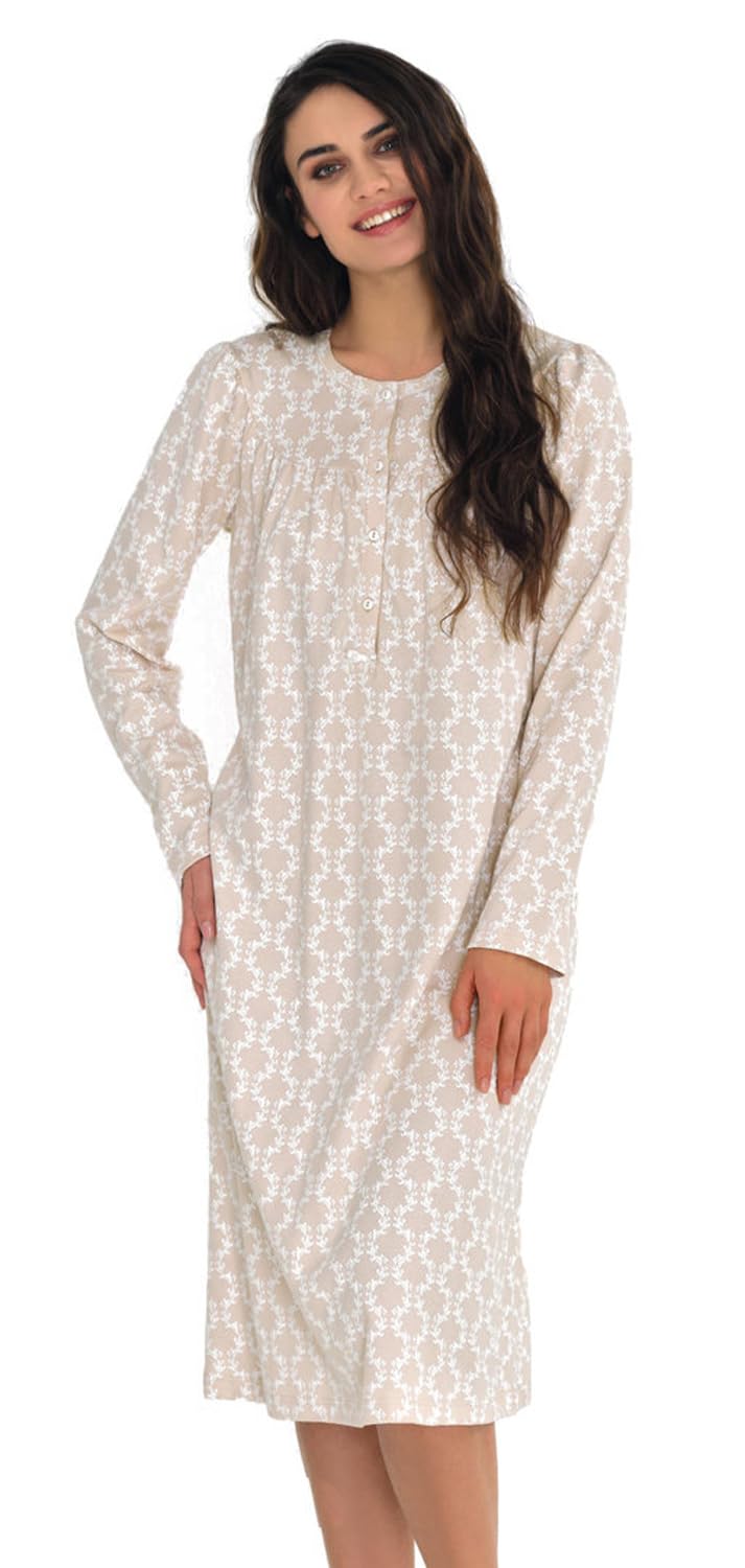 Camicia Notte Classica Donna Caldo Cotone Carrè Seni prosperosi Linclalor 92001
