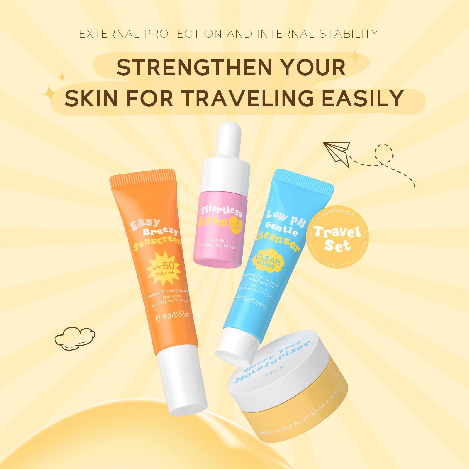 Ceramide Hydrating Skin Care Travel Kit, Skincare Gift Set for Women and Teenage Girls, Travel Skin Care Set with Facial Cleanser, Cream, Serum and Sunscreen, Teen Skin Care Kits for Girls Ages 11-14