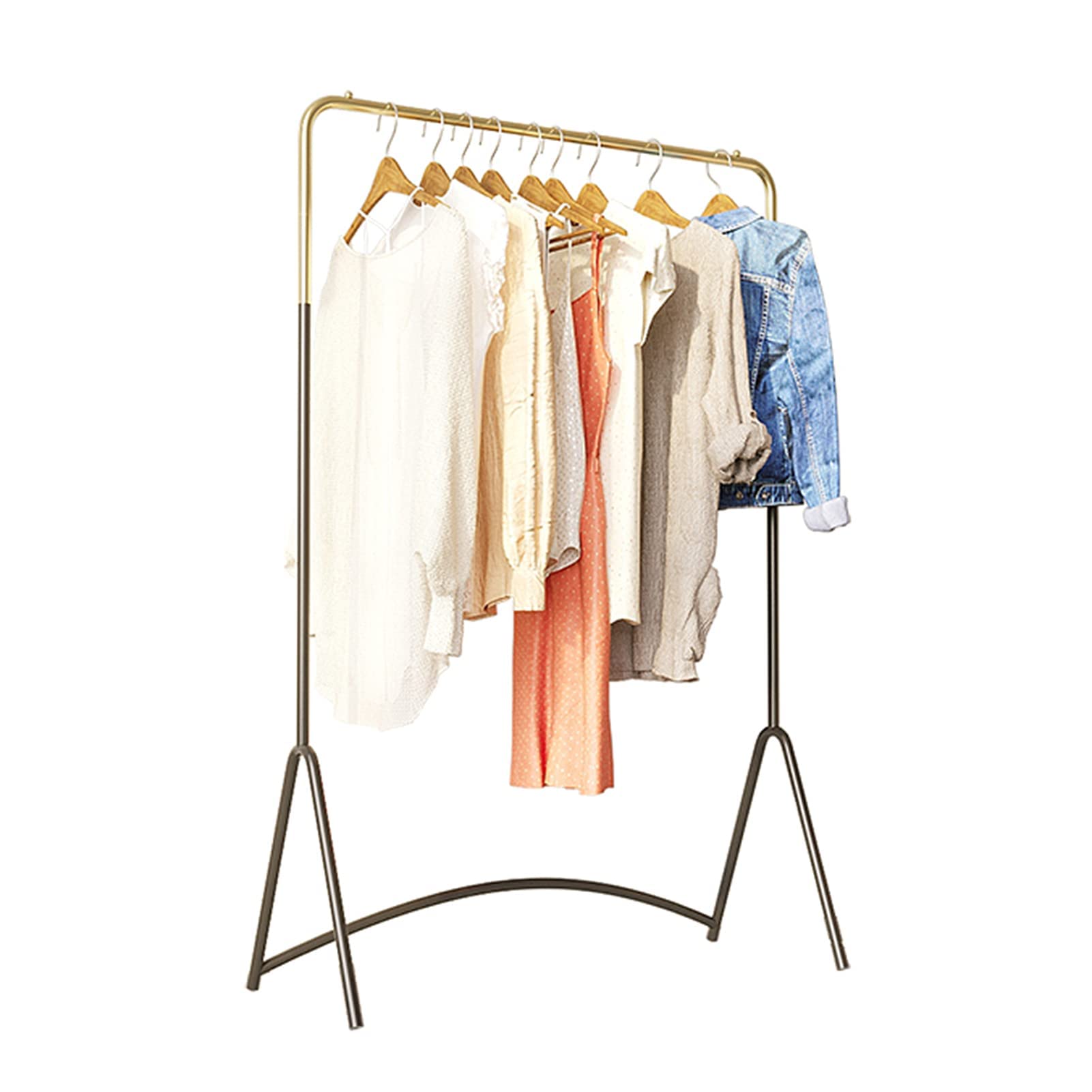 Kleiderständer Nordische Schmiedeeisen-Garderobe, Wohnzimmer-Schlafzimmer-Kleiderständer mit großer Kapazität, Einzelstangen-Kleiderständer, Einzelhandels-Kleiderständer, Gold + Schwarz, 3 Größen (G