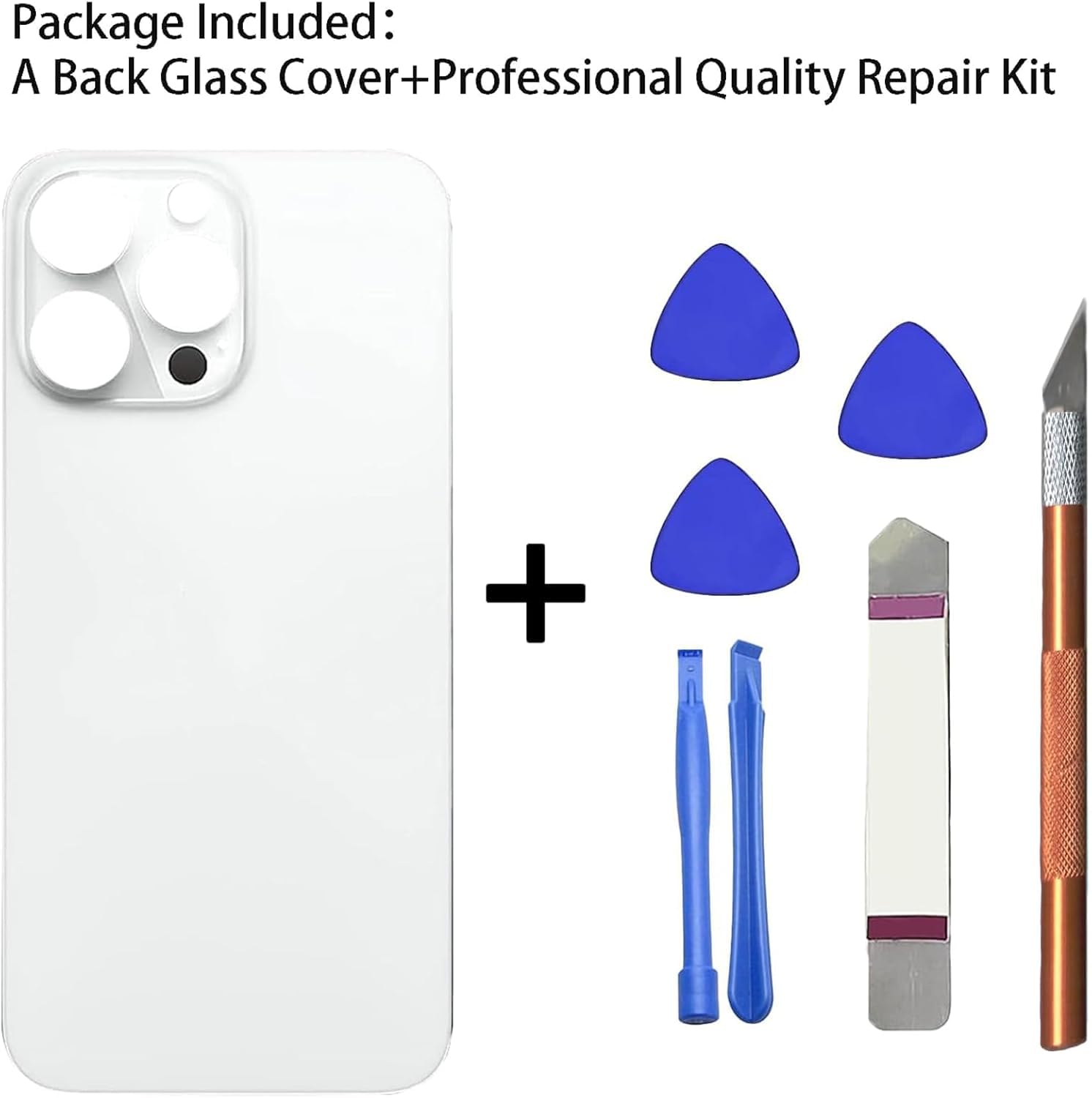 Silver 14 Pro Rear Back Glass Cover Replacement for iPhone 14 Pro 6.1 inches with Repir Tools, Big Hole Rear Back Cover Glass Replacement All Carriers with Reparing Tool Kit