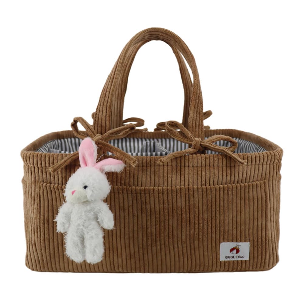 GiggleBug Baby Diaper Caddy Organizer – Nursery Storage Basket for Diapers, Wipes & Essentials – Portable Tote (Modern Brown) - 2