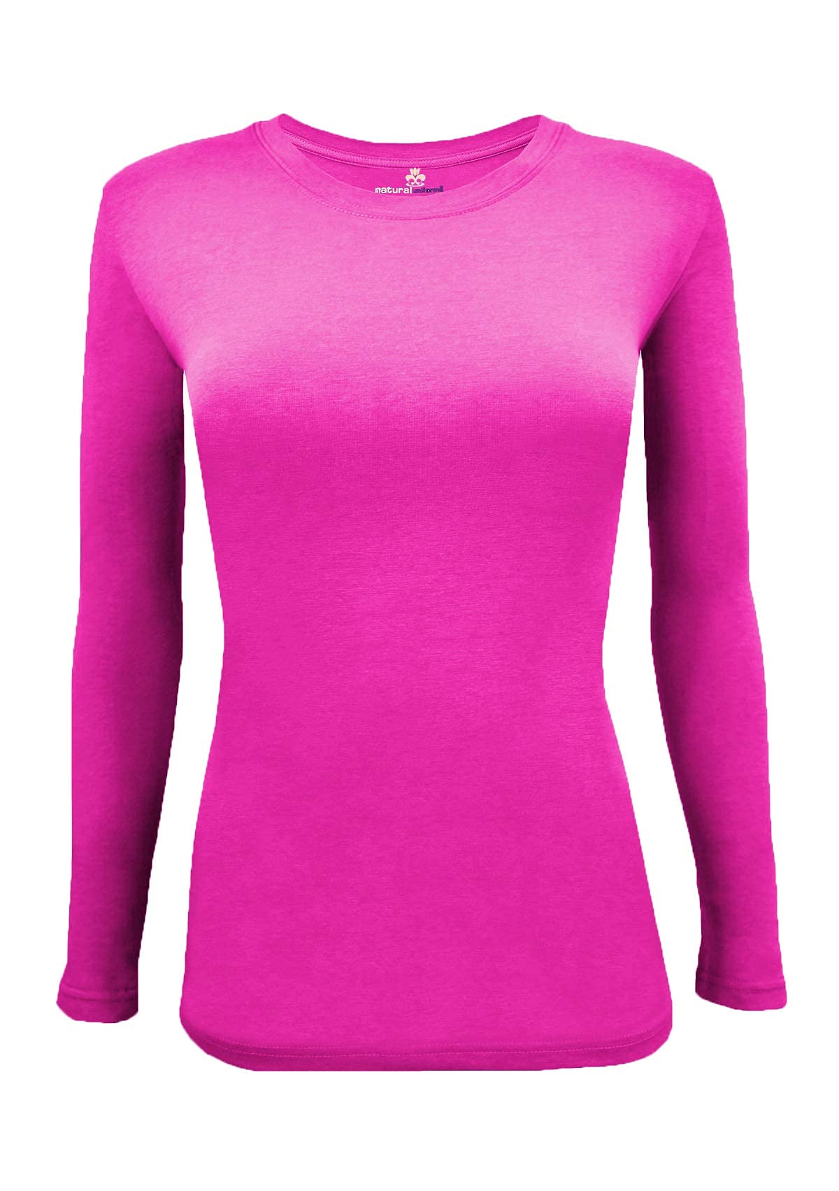 M&M SCRUBS Women's Under Scrub Tee Crew Neck Long Sleeve T-Shirt 3 - Pack (Neon Pink, Small)