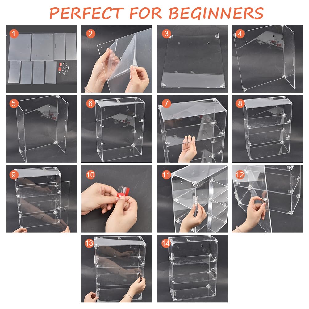 NBEADS Vitrina acrílica con llave de bloqueo, vitrinas transparentes de 3 niveles con estantes de bloqueo, vitrina para almacenamiento de figuras coleccionables, 15 x 30 x 40 cm