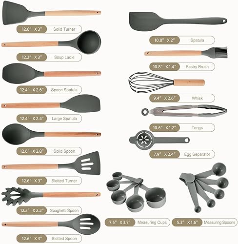 Miniatura 6 de Juego de utensilios de cocina  Juego de 34 utensilios de cocina de silicona antiadherente con mango de madera, juego de herramientas de cocina para