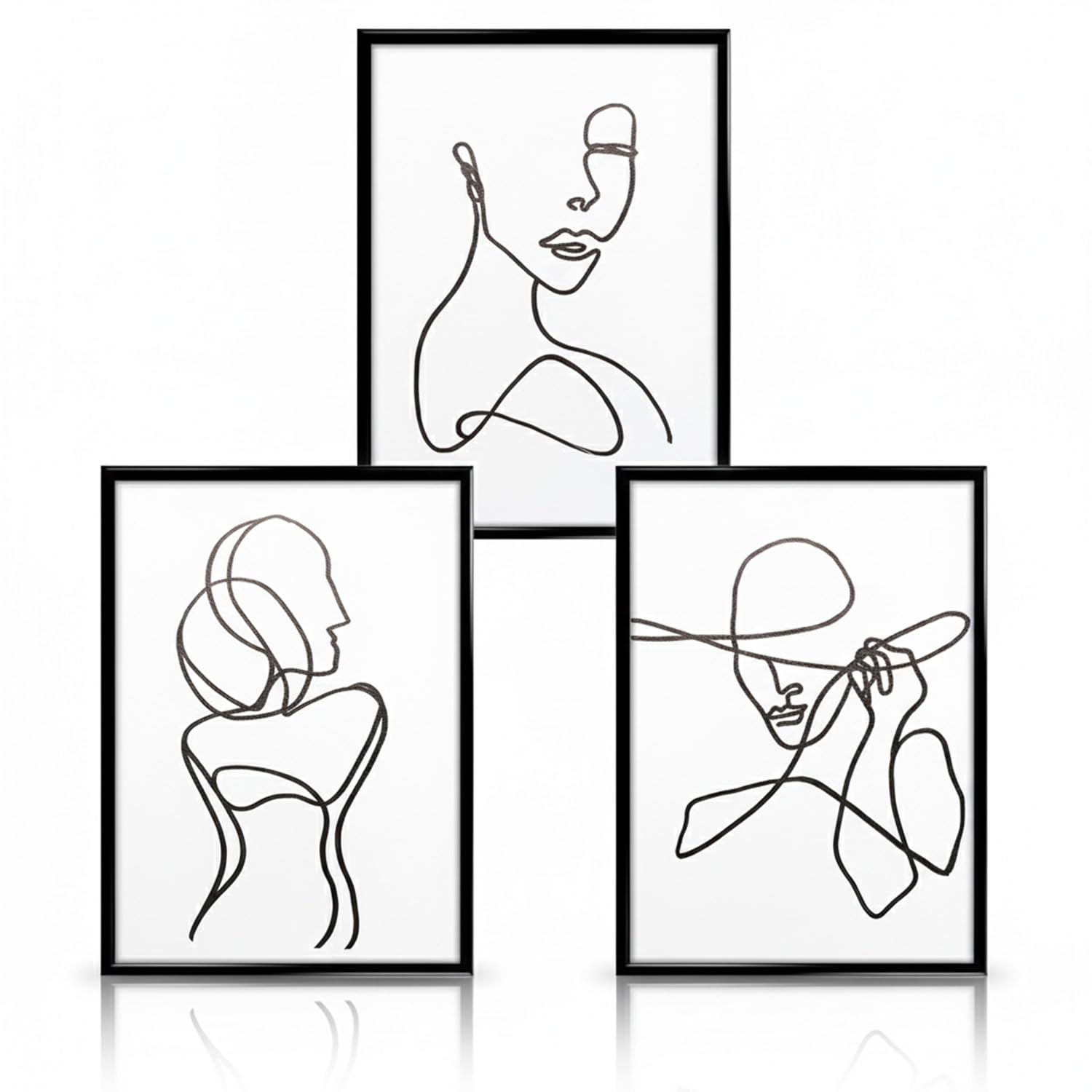 Hopzab 3 PCS Abstract Female Silhouette Paintings Set Minimalist Black & White Line Artwork Modern Wall Art Poster for Bedroom Living Room Bathroom Office Studio College Dorm