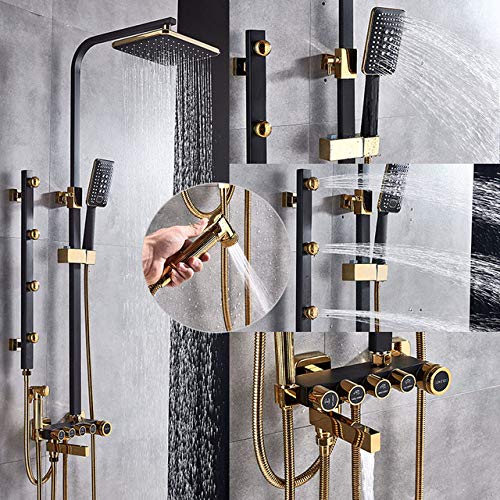 CPYGMXI Shower system Luxury Chrome Black Shower Faucet Brass Mixer Tap With Bidet Sprayer Side SPA Jets Shower Swivel Tub Spout