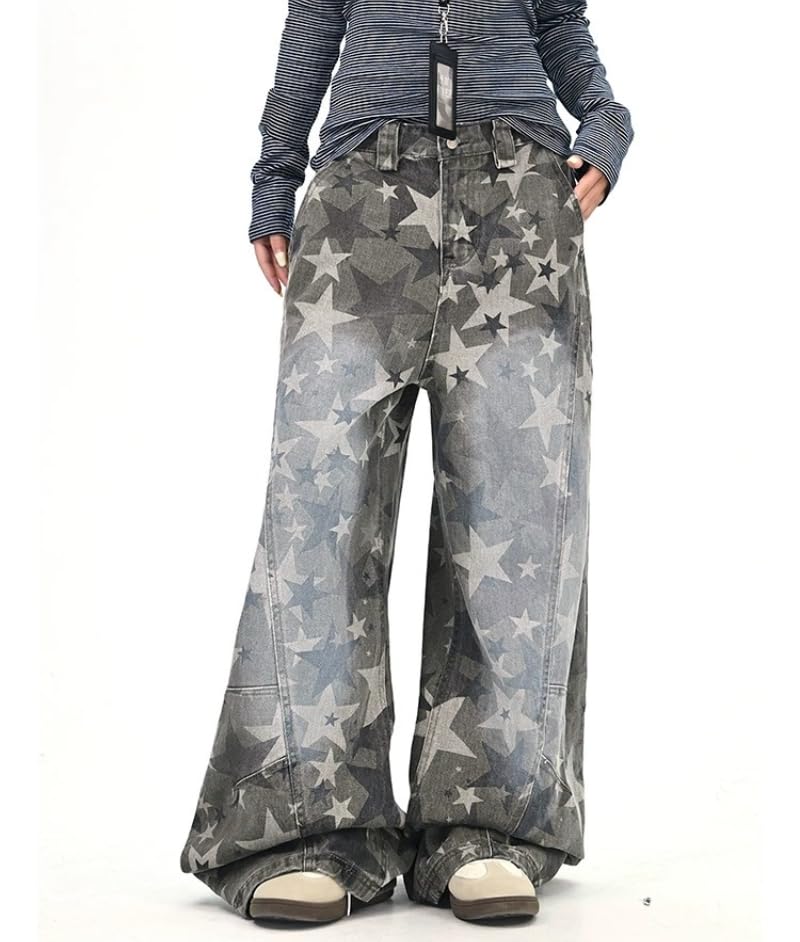 Unisex Y2k Vintage Grunge Distressed Star Camo Print Wide Leg Jeans Hiphop Harajuku 90s Loose Fit Casual Denim Pants2