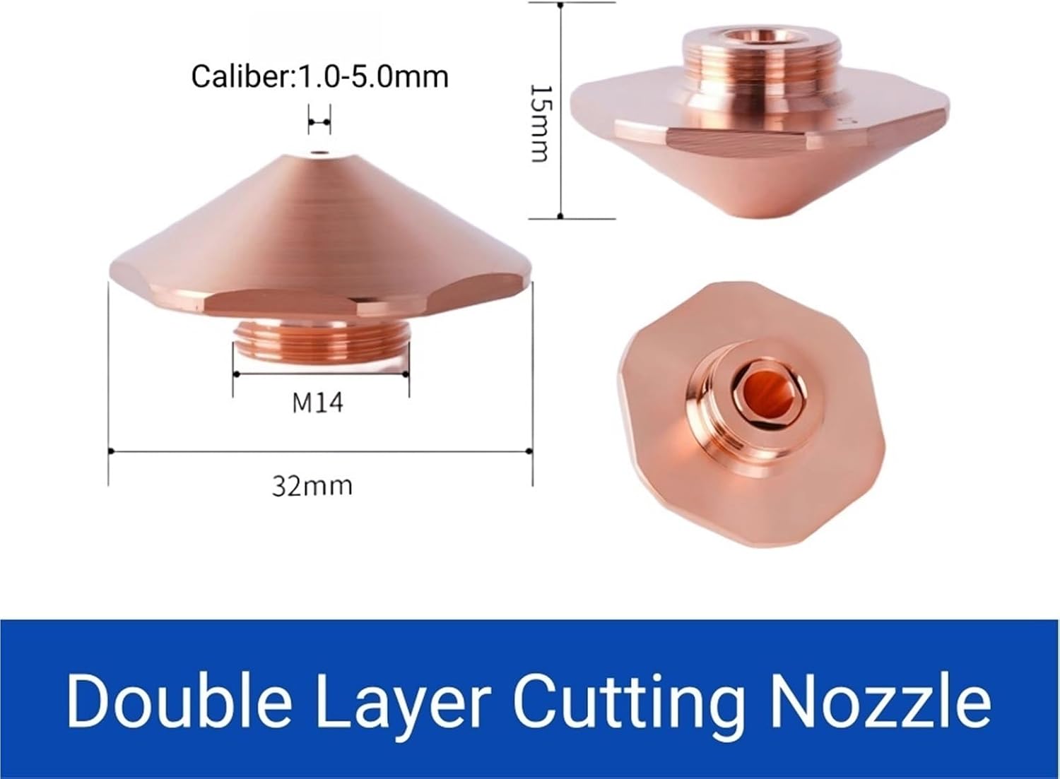 D32 M14 H15 Laser Cutting Nozzles Hexagonal Big Size Copper Cut Single Double Layer 1Pcs