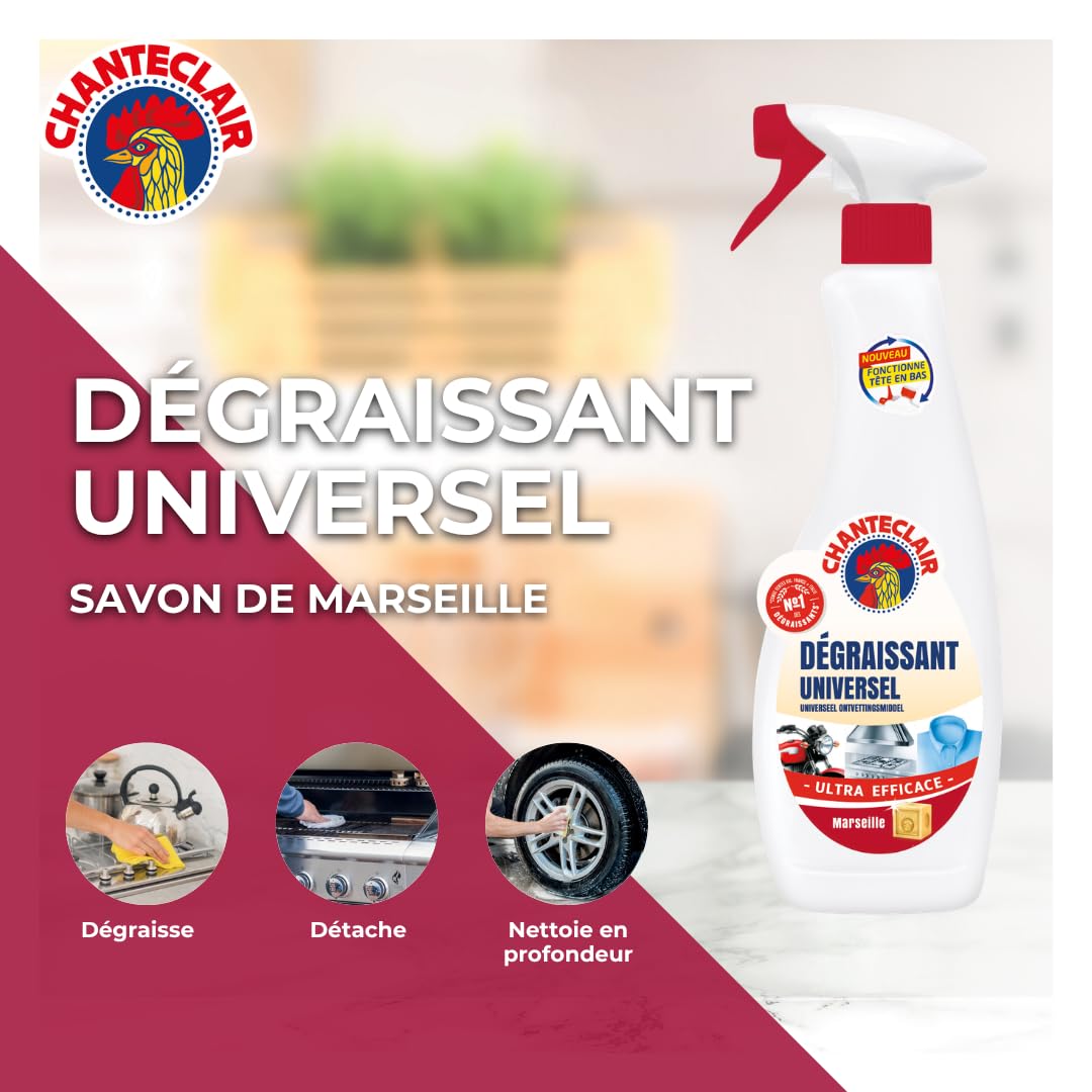 Chanteclair - Spray Dégraissant Universel Marseille, Idéaux sur Tout, Efficaces Partout, Fonctionne Tête en Bas - 12x 600 ml