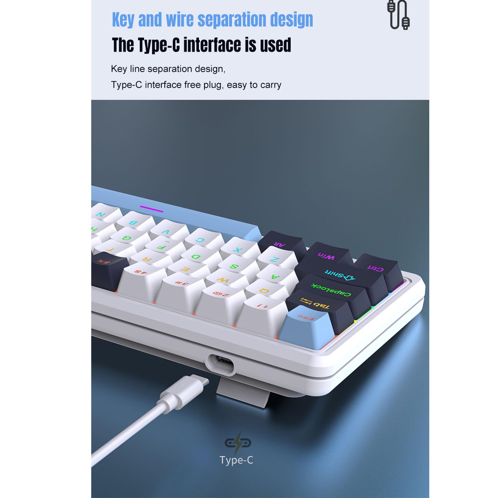 Asixxsix Mechaniczna klawiatura do gier, bezprzewodowa klawiatura mechaniczna z 11 dynamicznymi diodami RGB, podświetlana, układ 75% (WHITE)