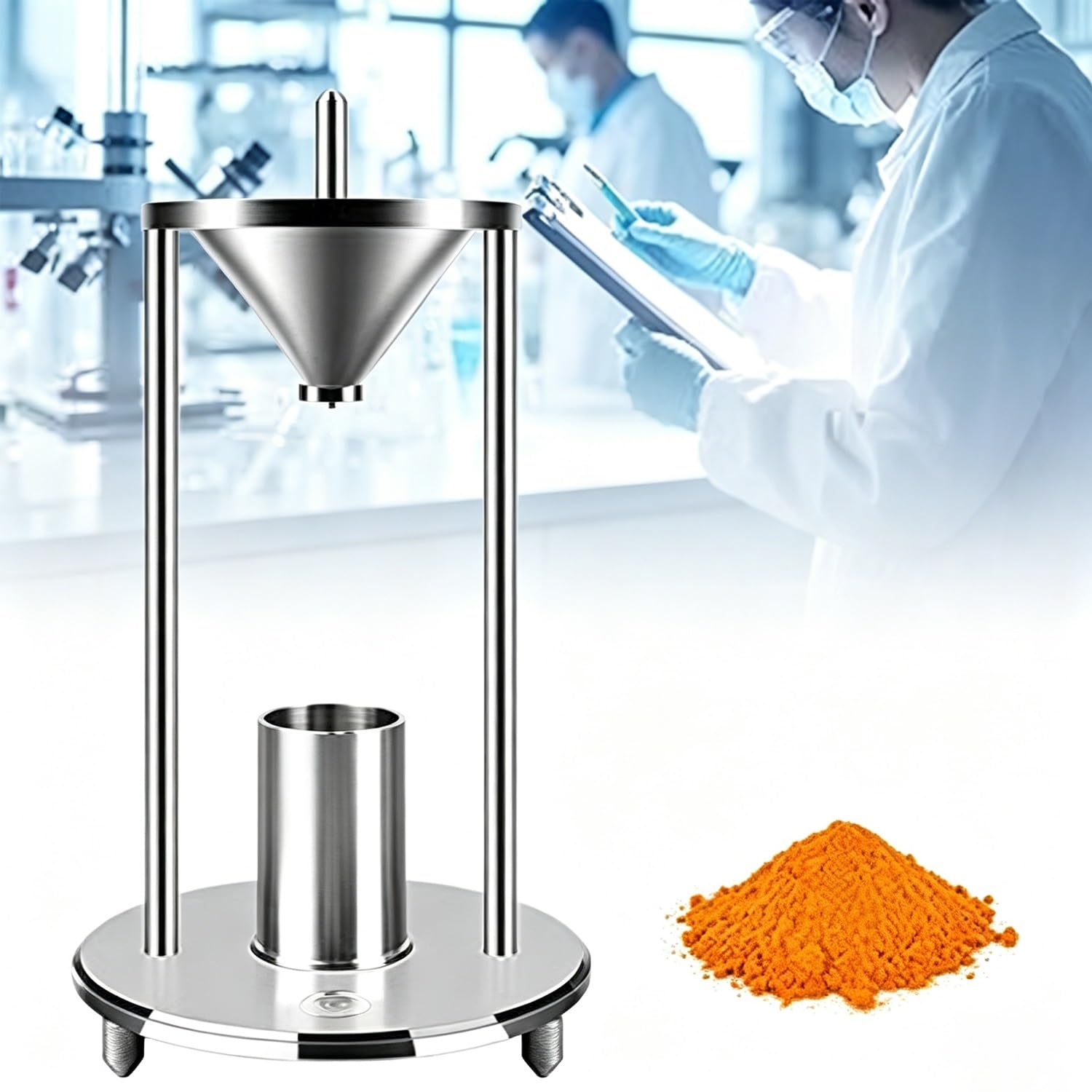 Medidor de densidad de apilamiento natural, probador de densidad de polvo, densímetro de acero inoxidable de 100 ml con embudo de 12,7 mm para medición de polvo abrasivo y de aleación