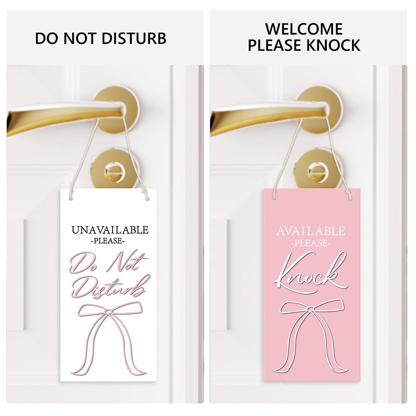 FYSUIMU 2 letreros de lazo rosa con texto en inglés "Do Not Disturb Available Please Knock" para colgar en la puerta delantera, 25,4 x 12,7 cm, para el hogar, dormitorio, oficina, hotel, clínica