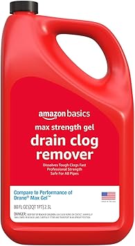 Amazon Basics Max Strength Drain Cleaner Hair Clog Remover Gel - Unclogs Hair and Grease, 80 Fl Oz