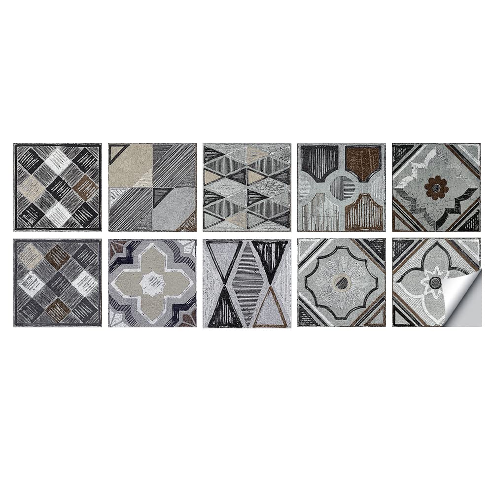 LMYSXAOZ Tile Stickers Stick on Tiles, Self Adhesive Wall Tiles for Bathroom Kitchen, Oil Proof DIY Peel and Floor Retro Pattern (30x30cm,Geometry)