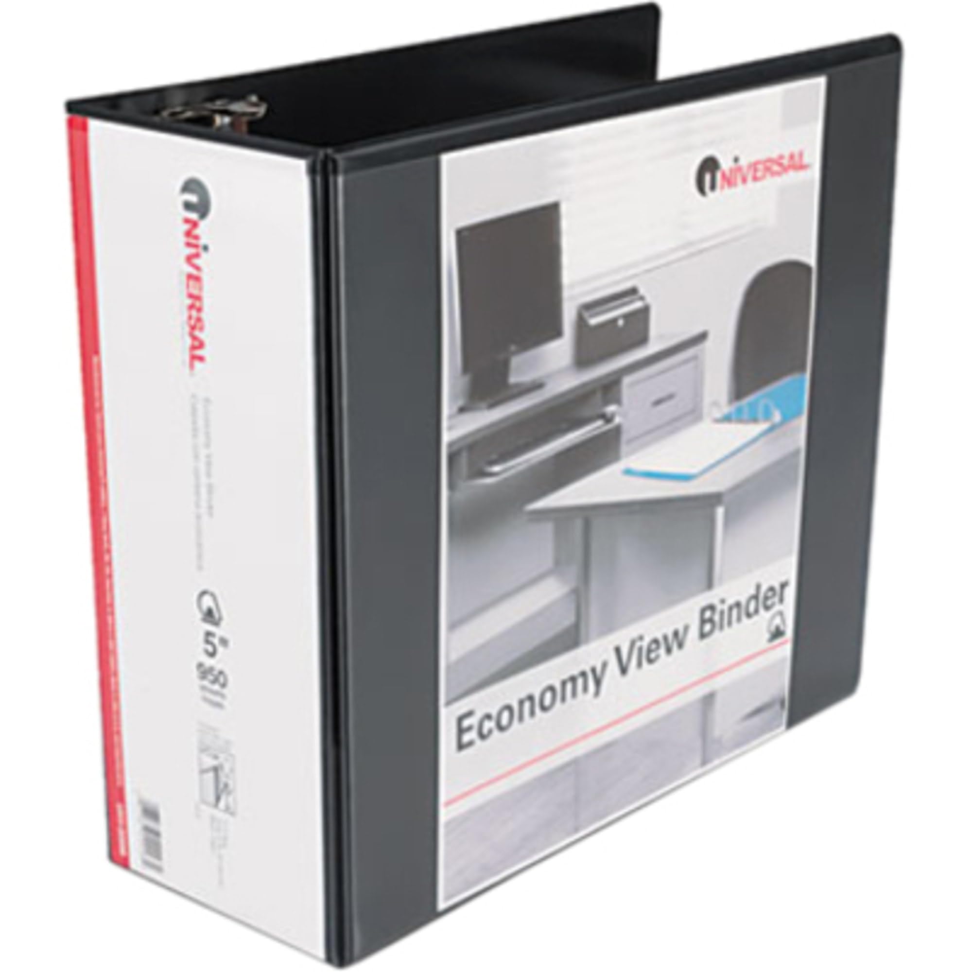 Economy D-Ring Vinyl View Binder, 5" Capacity, Black