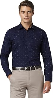 Peter EnglandMen's Cotton Slim Fit Ditsy Printed Full Sleeve Shirt