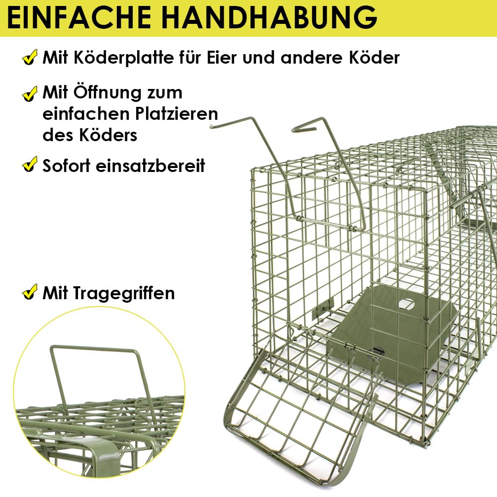 Petigi Lebendfalle Grün Drahtfalle Marder Lebend Wiesel Garten Kaninchen Abwehr Umsiedeln Falle Haus Zubehör Ratte Vertreiben Dachboden Rattenfalle 102 x 34 x 34 cm