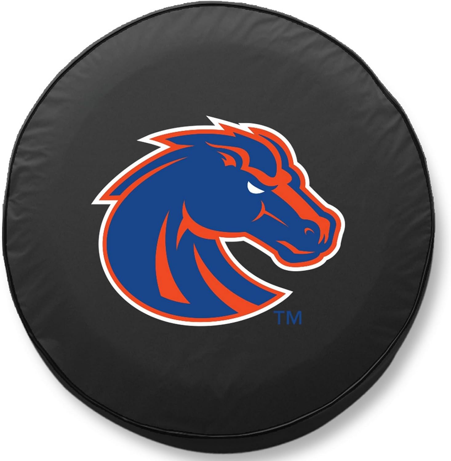 Boise State University Tire Cover - Size F - (29"x8") on Black Vinyl