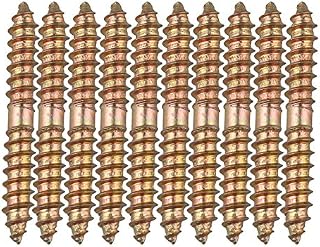 HALJIA 10Pcs M6 x 50mm Double Head Ended Wood to Wood Screws Self-Tapping Thread Bolts for Furniture Fixing Dowel