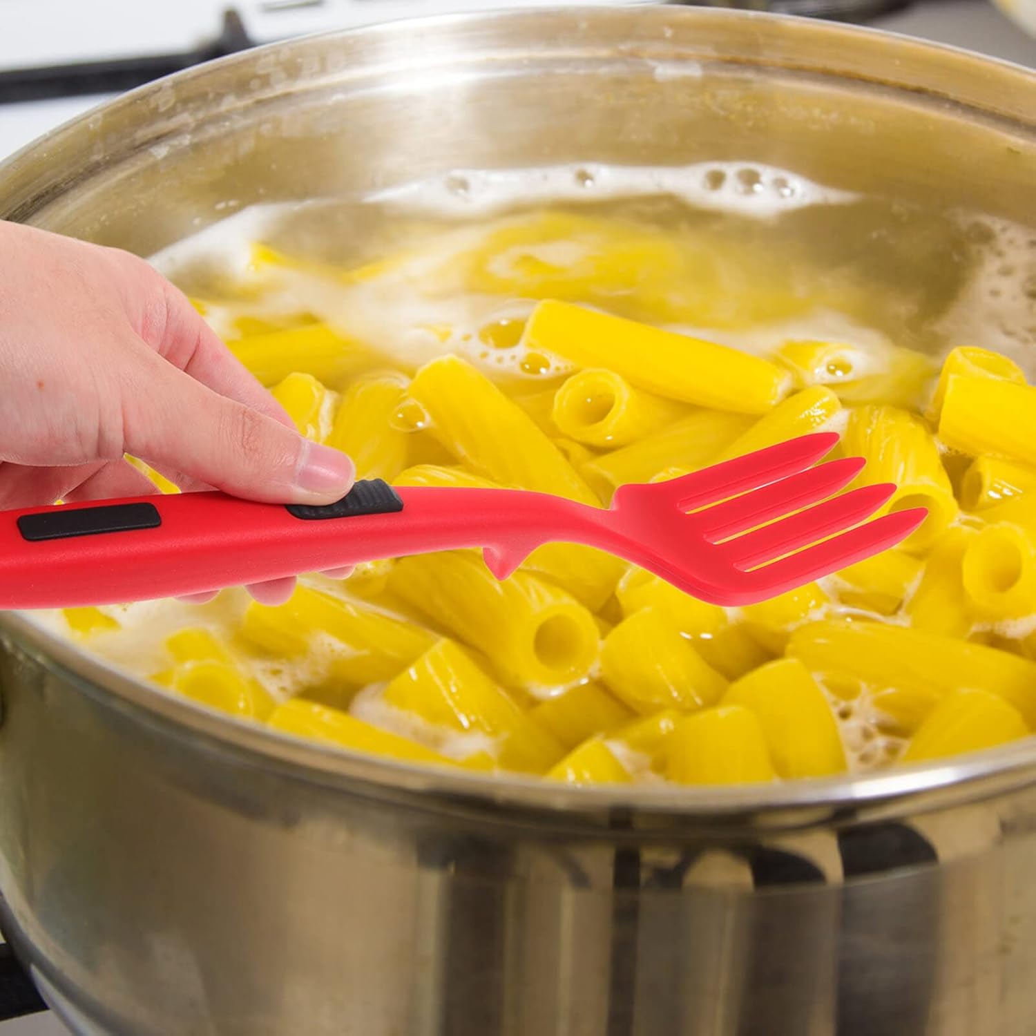 Silicone Cooking Fork for Pasta and Fried Noodles, Red Kitchen Utensil