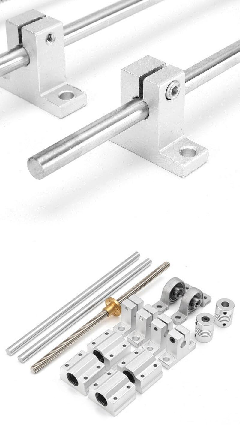 Guide T8 à double plomb pour CNC, rail de guidage linéaire, tige de guidage, coulisseaux, blocs de support de roulement 200, 250, 300, 350, 400, 500 mm (200 mm)
