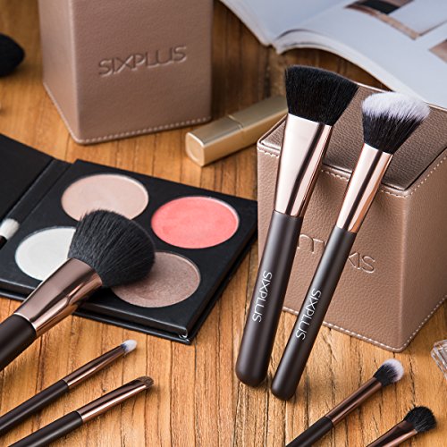 SIXPLUS 15Pcs Coffee Makeup Brush Set with Makeup Holder (Coffee)