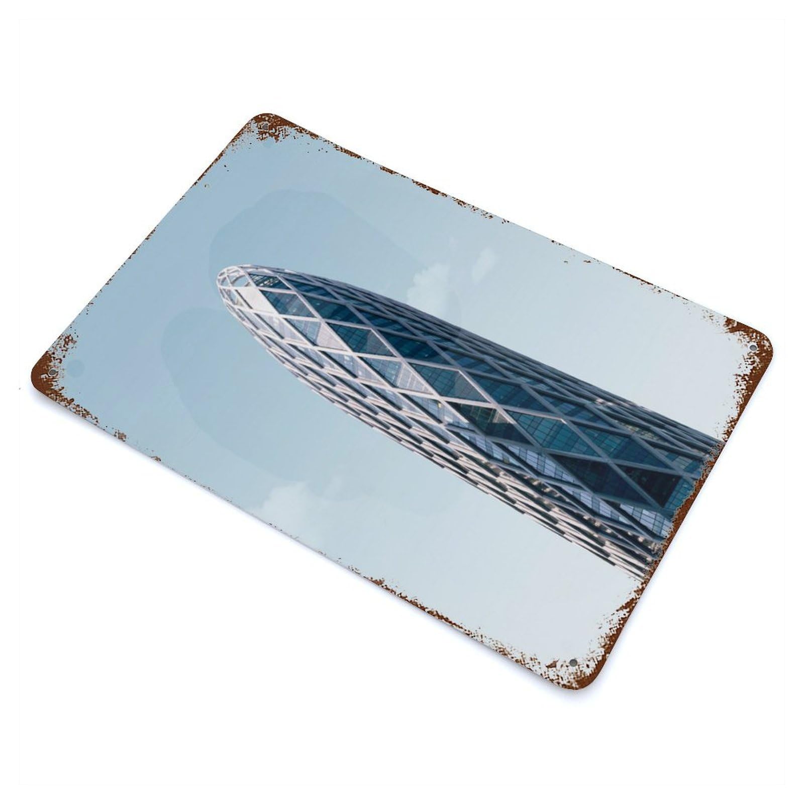 Vintage Rust Metal Sign with Glass Tower Design 11.8"x7.9", for Shed, Workshop And Garage Wall Decor, Classic Wall Plaque