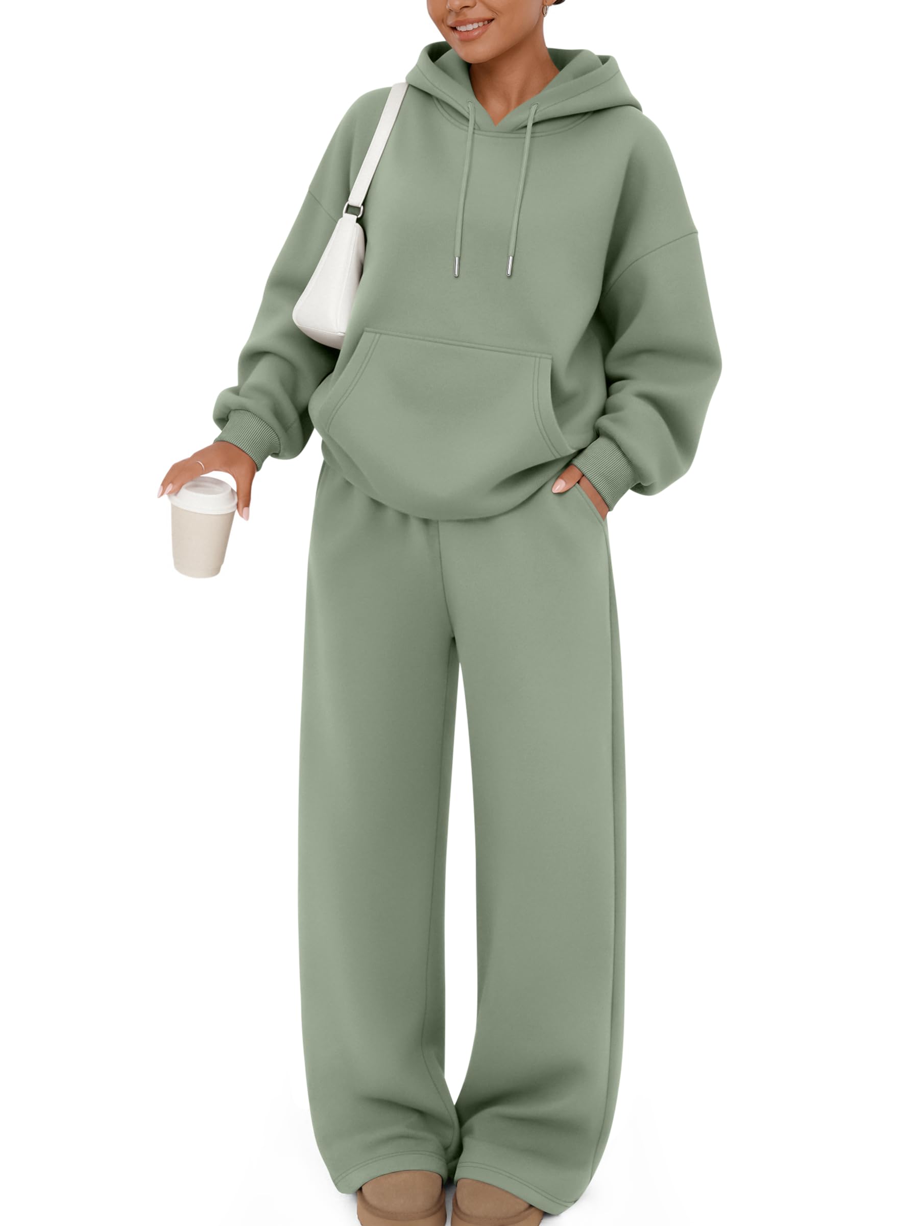 Trendy Queen Womens 2 Piece Lounge Sweat Sets Matching Sweatsuits | Oversized Hoodie,Drawstring,Drop Shoulder,Kangaroo Pocket,Wide Leg Sweatpants