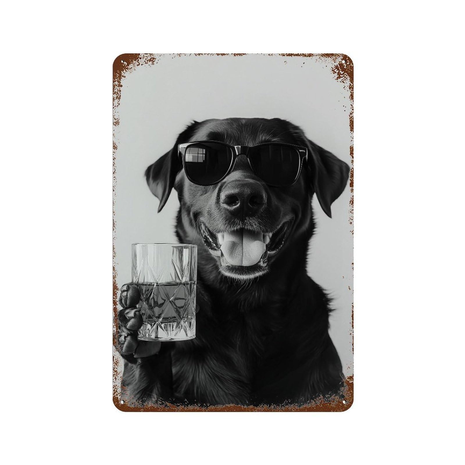 xiaoxiaoshen Black Labrador Drinking Whiskey Wall Art Wall Decor Art Metal Tin Poster Modern Home Decor Art Home Bar Shop Decorations Vintage Sign 30x20cm