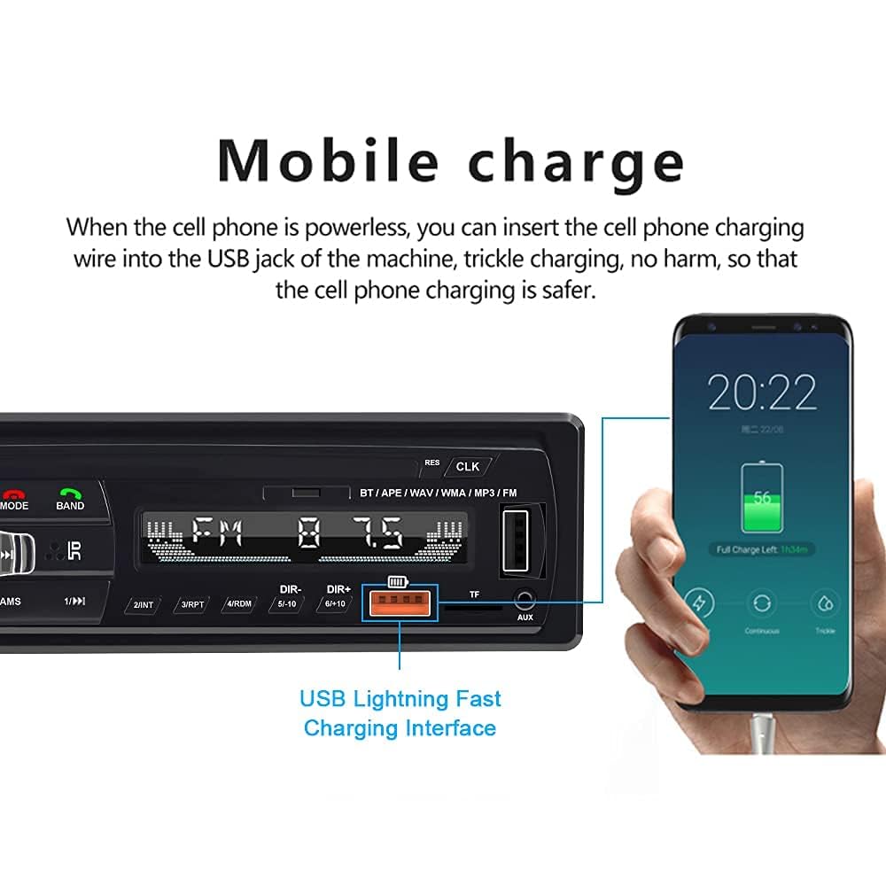 NHOPEEW Bluetooth-Stereo-Autoradio mit doppeltem USB-Anschluss, FM, TF, EQ, AUX-Eingang, 1-DIN-Autoradio, MP3-Player mit Bluetooth-Freisprecheinrichtung und 7-farbigen Lichtern