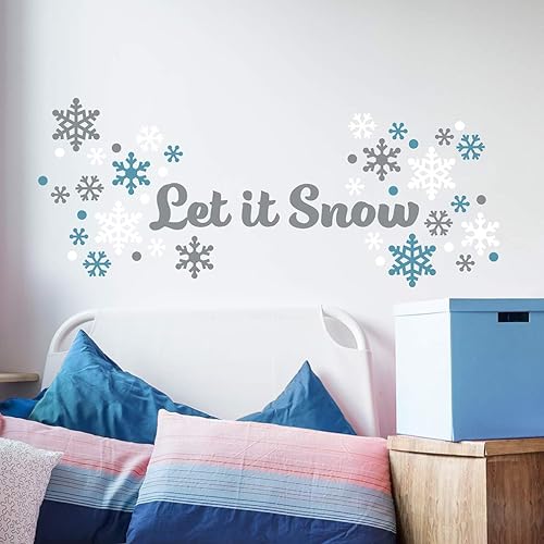 Calcomanías de pared con diseño de copos de nieve "Let It Snow", adhesivos extraíbles para aula, habitación de niños, guardería, dormitorio,