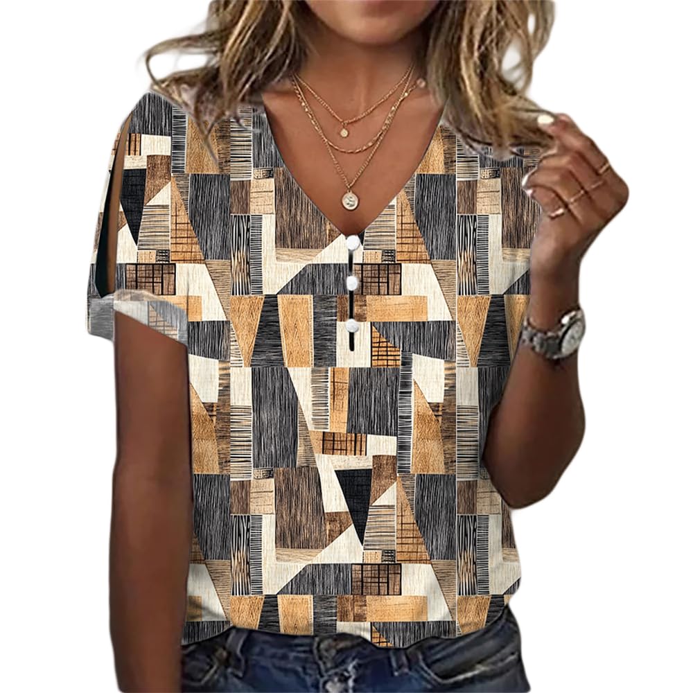 ZOCANIA Boho Tops for Women 2025 Ladies Short Sleeve Tops Summer Blouses Dressy Casual V Neck Cold Shoulder Tunic Shirts