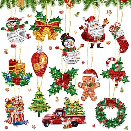 Kit diamant 5D Noël Equsion : le lot de 14 décorations à suspendre idéal pour la famille