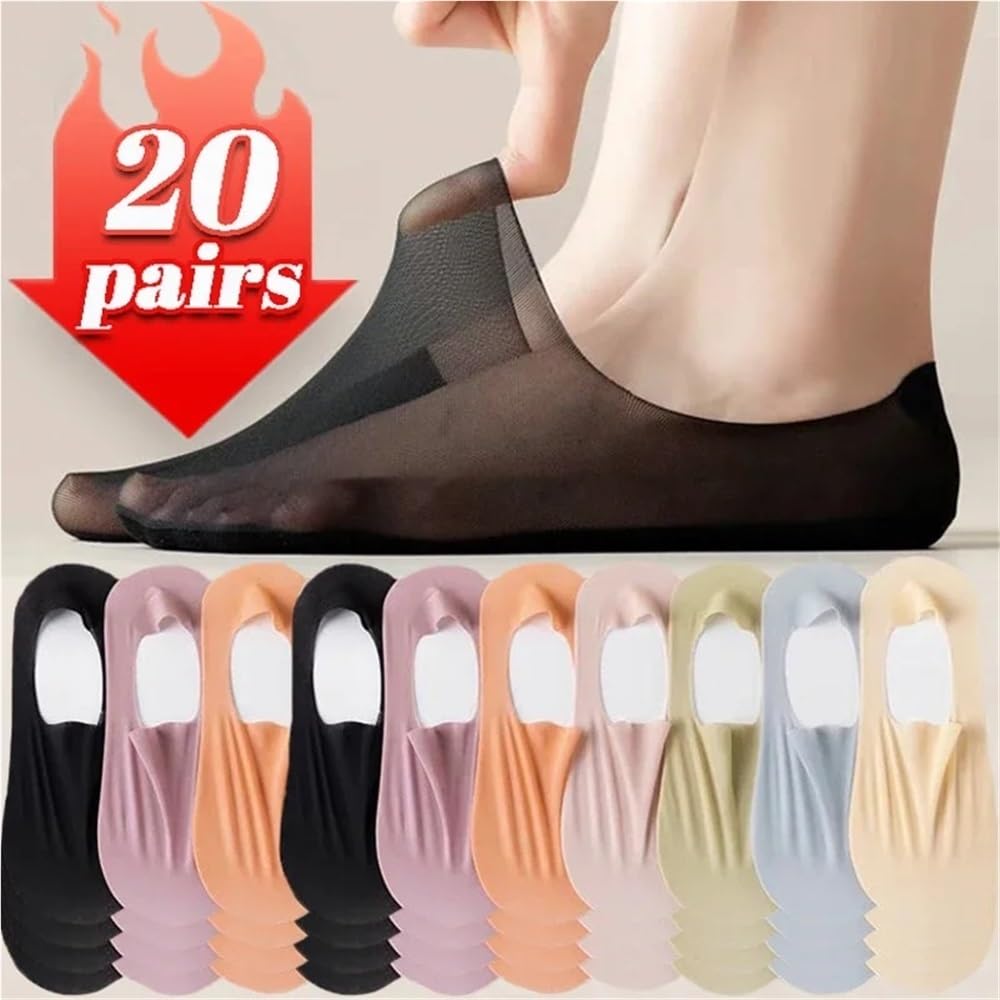 Calcetines invisibles antideslizantes, Calcetines invisibles de mujer antideslizantes transpirables algodón fino verano multicolor 1/4/12/20 pares