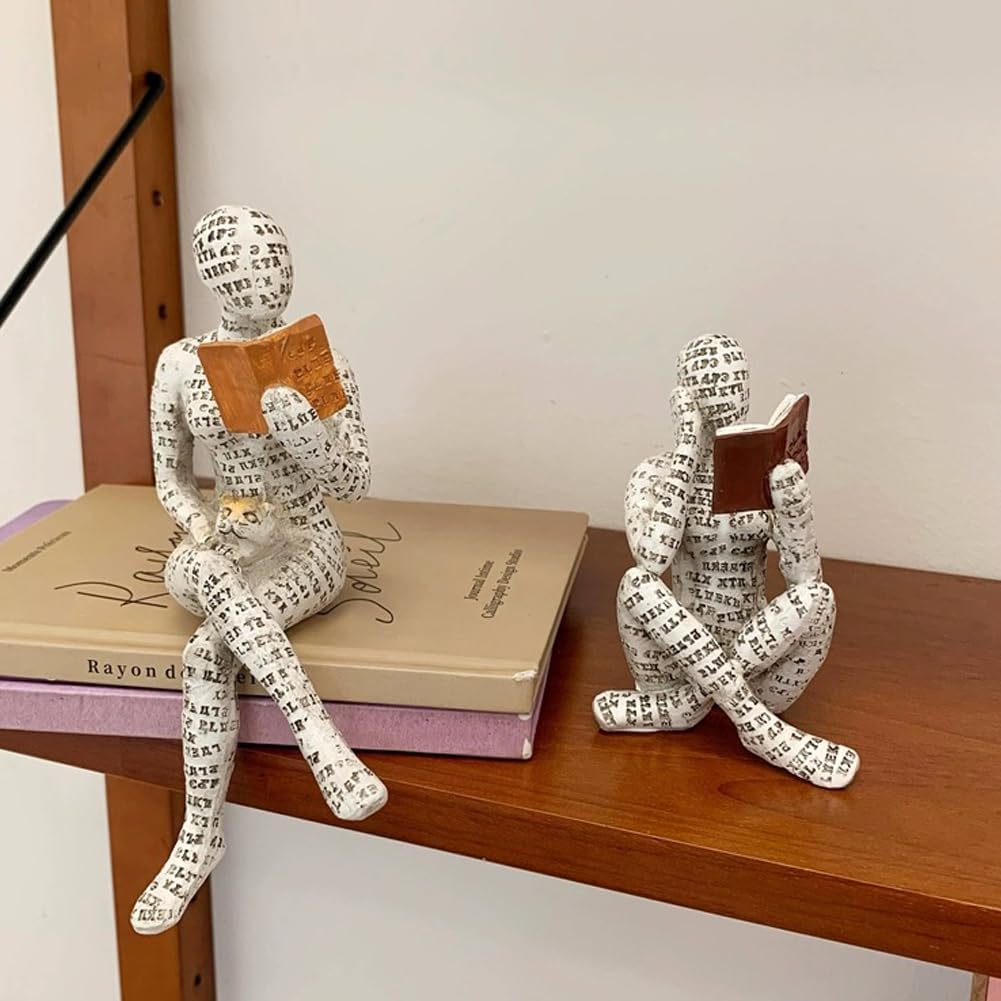 JEYUME Reading Women Decor Sculpture, 3pcs Simple Resin Abstract Statue Home Decor, Reading Women Statue Decorations for Living Room Office Bookshelf Shelf Table and Collectible
