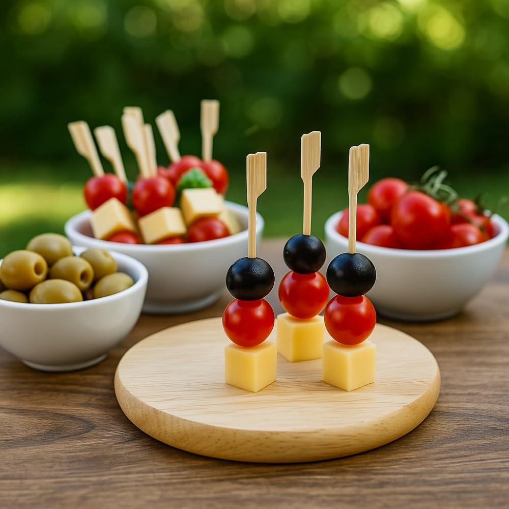 Commerline 2000 Stück Spieße Fingerfood | 12 cm Holzspieße aus Bambus | Cocktailspieße für Mini Burger und Sandwich | Bambusspiesse für Snack und Marshmallow | Schaschlikspiesse Holz