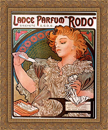 Lance Parfum Rodo 20x24 Gold Ornate Wood Framed Canvas Art by Alphonse Mucha