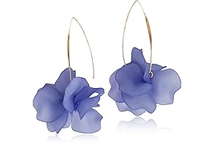 Boho Rose Petal Dangle Resin Earrings - Long Drop Earrings with Floral Tassel for Women