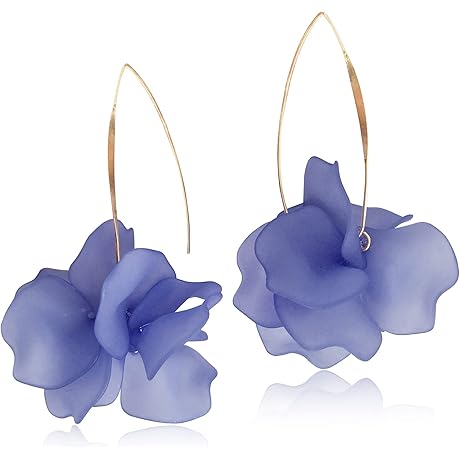 Boho Rose Petal Dangle Resin Earrings - Long Drop Earrings with Floral Tassel for Women