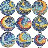 KyoMon Diamond Painting Coasters Kit with Holder, Dreamy Moon & Star DIY 5D Diamond Art Coasters with Cork Bases, Full Drill Rhinestone Beginner Small Diamond Art Kits for Adults Kids Crafts Supplies