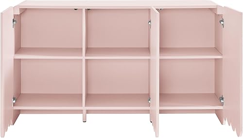 Miniatura 8 de Modway Dahlia - Armario estriado de 55 pulgadas en rosa suave, armario de almacenamiento con estantes ajustables, aparador festoneado de 3 puertas