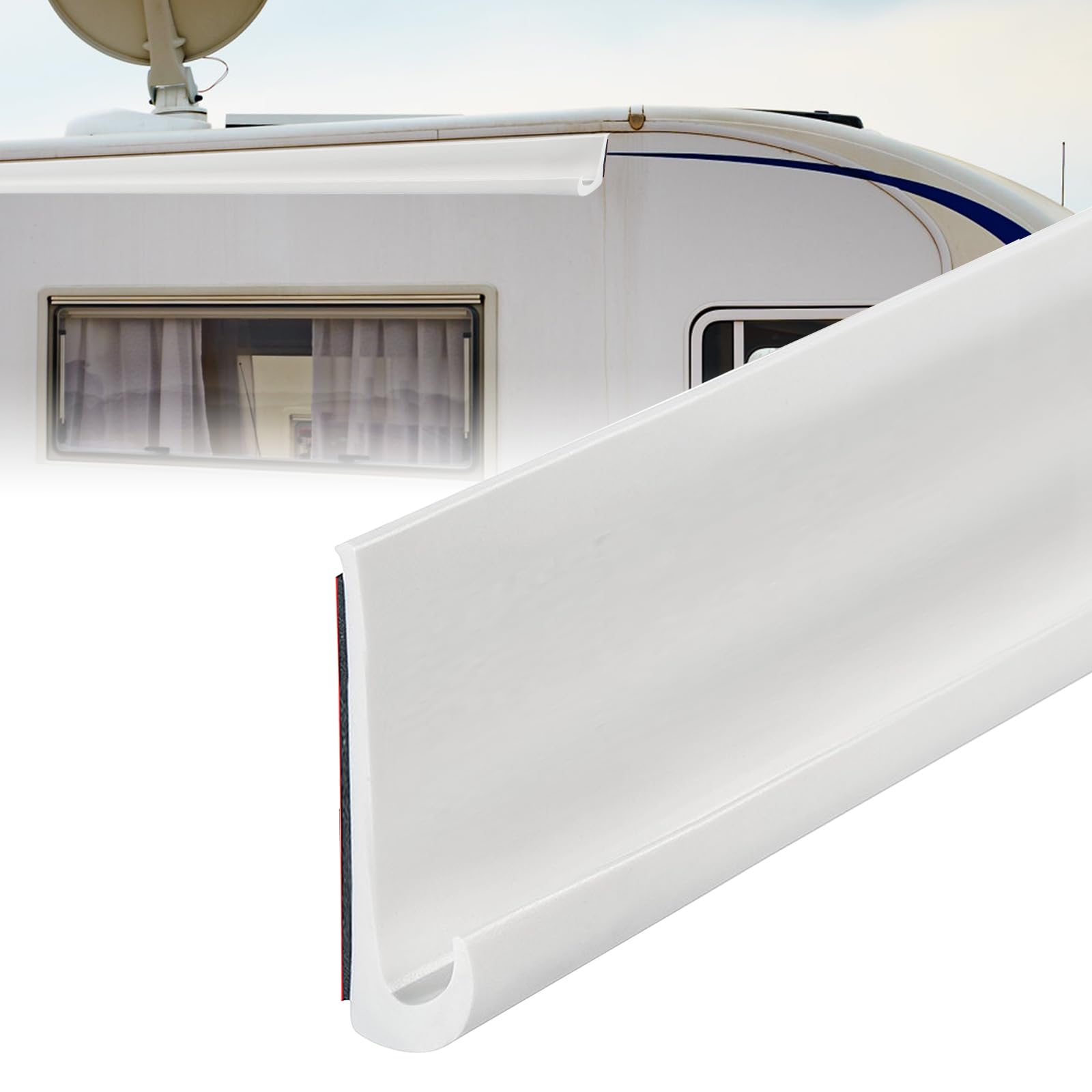 Inscrip J-shaped RV Rain Gutter, 50 mm Height, Self-Adhesive J Shape RV Rain Gutter, PVC Drip Strip, PVC Rain Strips, Roof Rain Diversion Strips for Truck, Motorhome, Boat, Van, Door (White, 15M-H50)