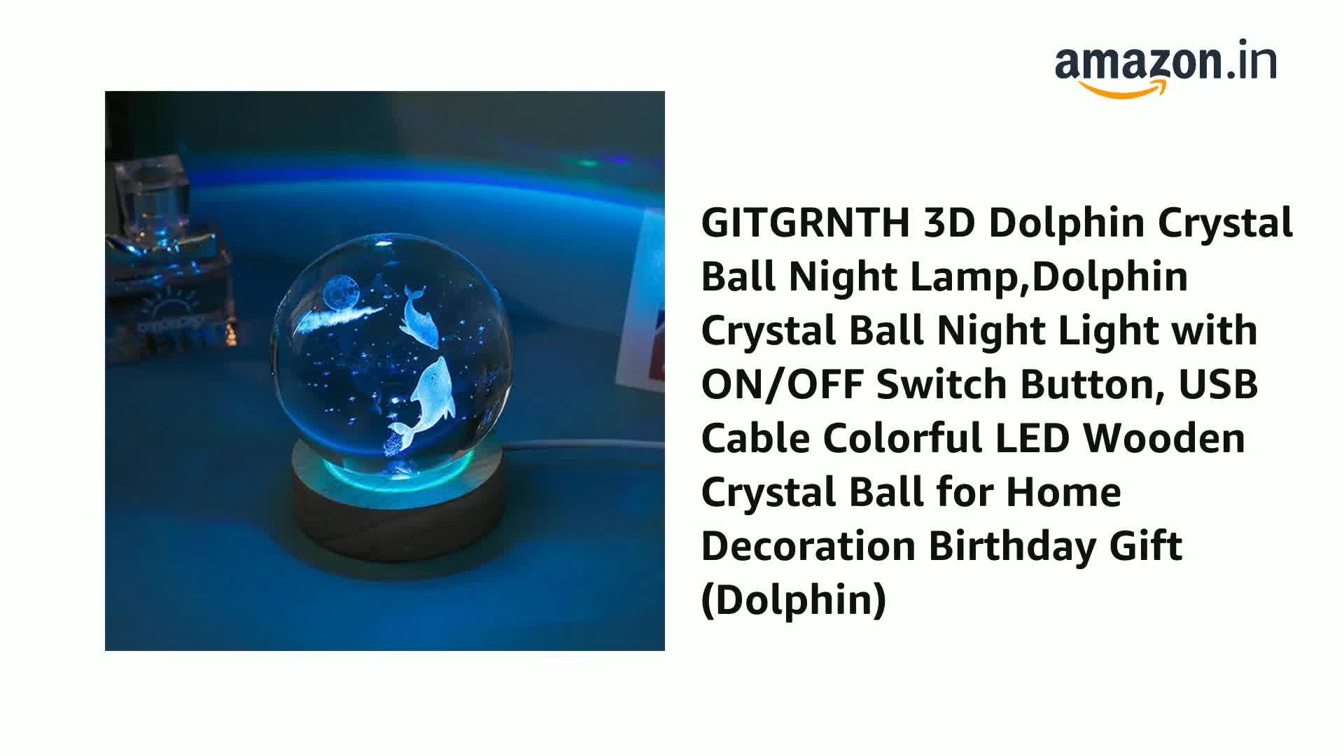 Shark Crystal Ball Night Light, 3.15 Inch, 16 Colors LED Wooden Base - View #2