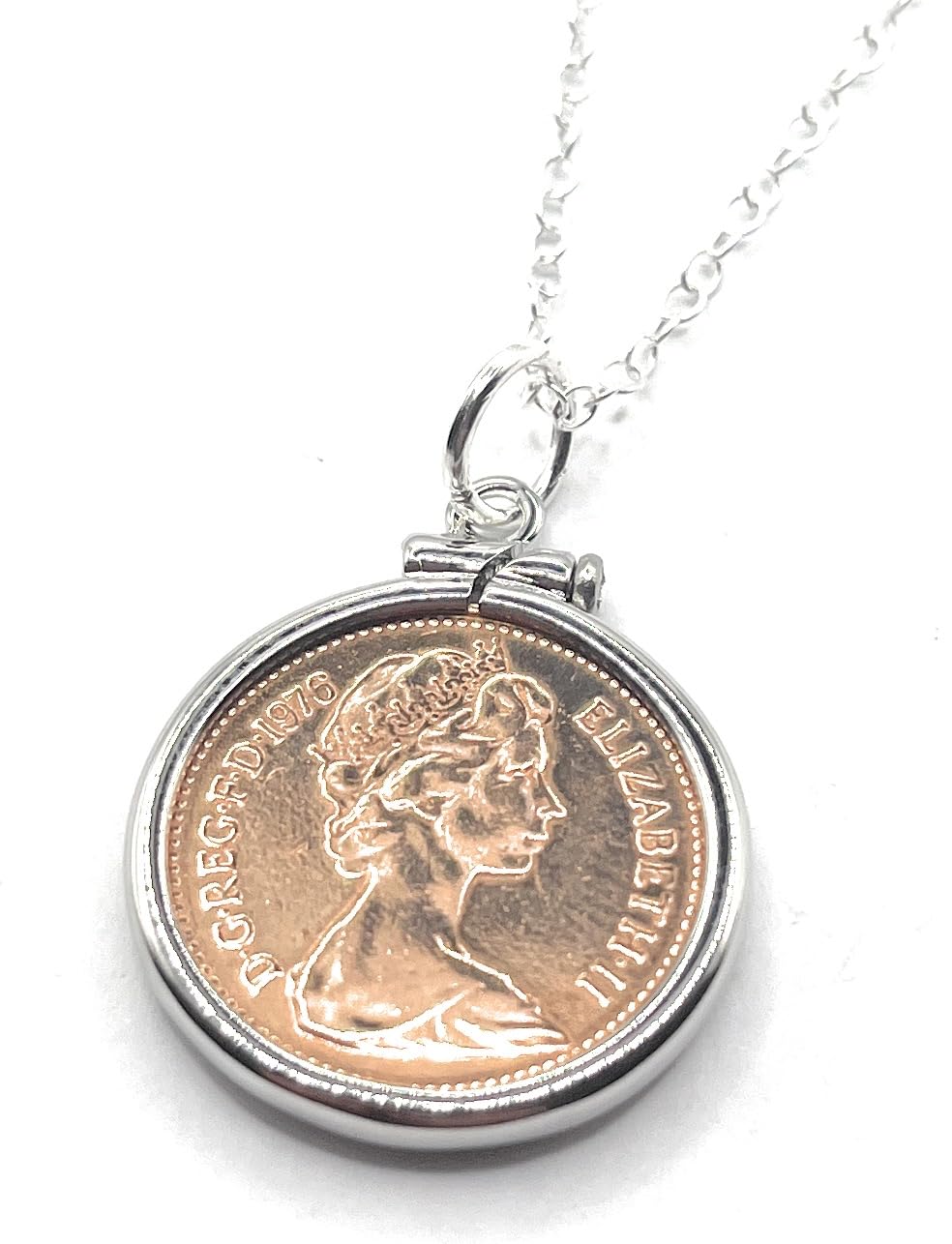 1976 50th Birthday gift Anniversary penny for luck coin Solid Cinch Pendant One pence Pendant from 1976 for a 50th Birthday SLV