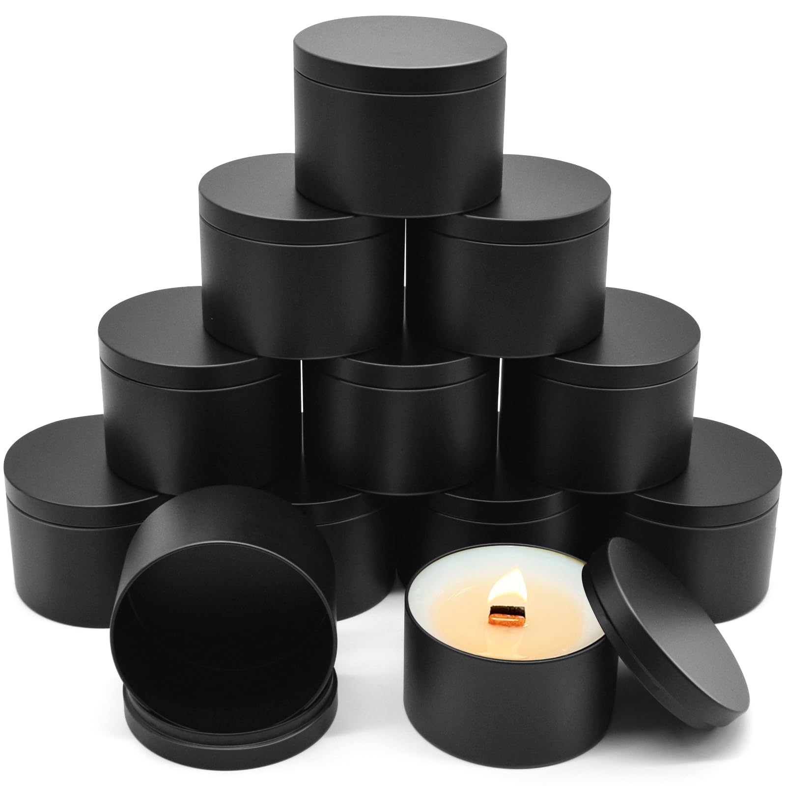 Photo 1 of ***DAMAGE-SLIGHTLY DENTED -SELLING AS IS *** YJHSS 12-Pack 12oz Candle Tins with Lids, Metal Candle Jars for Candle Making, Bulk Empty Containers for Beginners & DIY Storage -Black