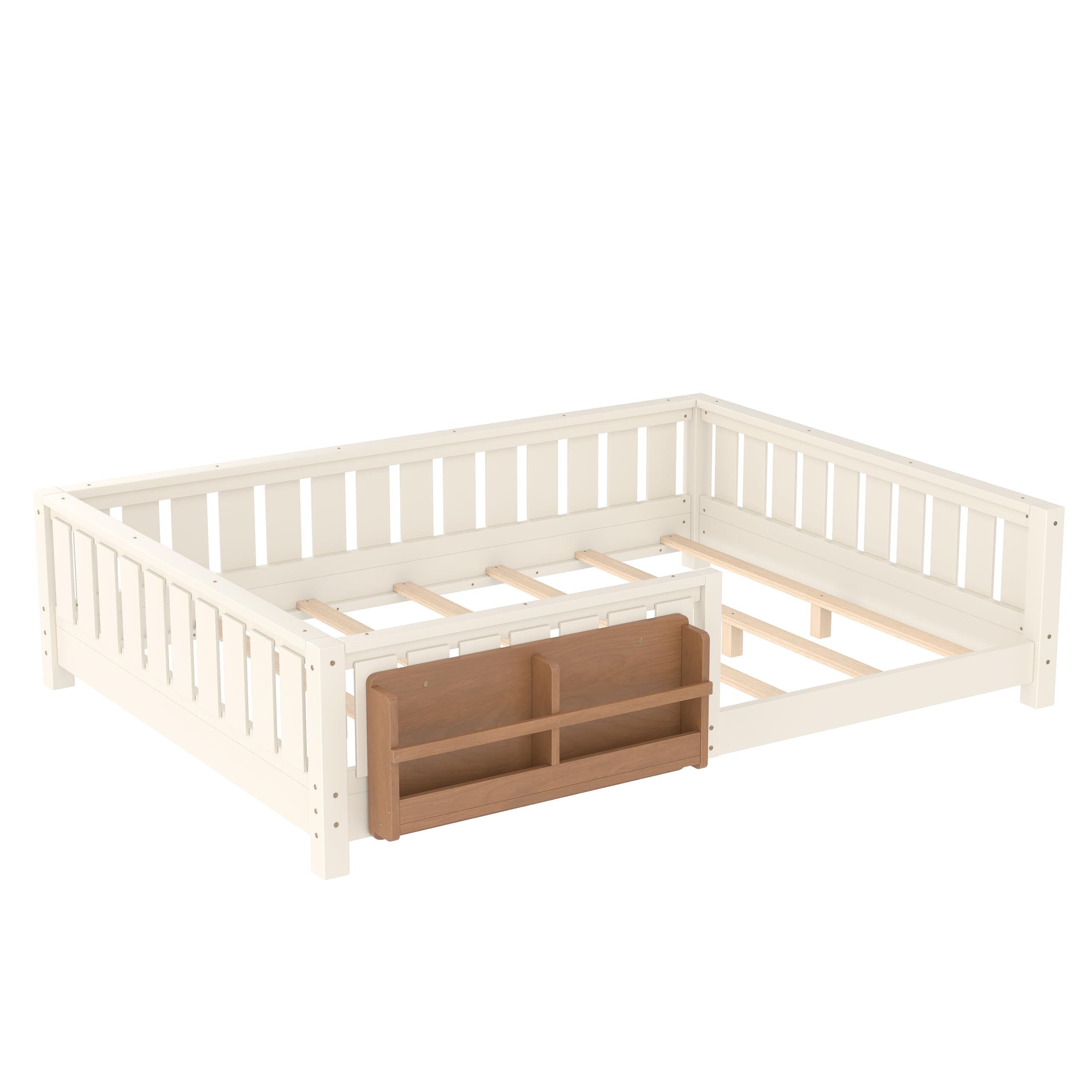 Bellemave Queen Size Floor Bed with Slats and Safety Guardrail