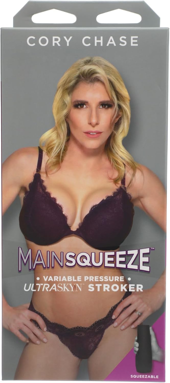 Doc Johnson Main Squeeze - Cory Chase - Ultraskyn Stroker - Squeeze Plate for Precise Pressure - Twist End Cap to Control Suction - Discreet Premium Stroker - Male Masturbator, Vagina, Vanilla